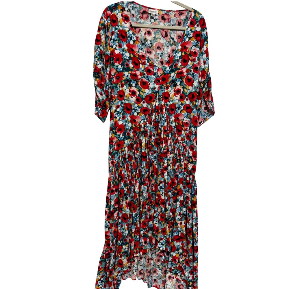 Avenue Floral Print Maxi Hi-low Dress Tie Ruffle Women Plus‎ 22 24 Boho Peasant